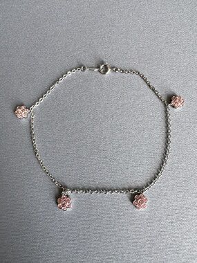 Nadri Y2K Pink Crystal Flower Anklet Silver Tone Dainty Charm